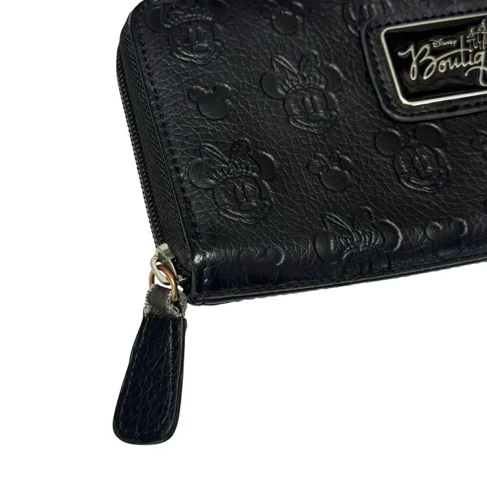 Disney Boutique Mickey & Minnie Mouse Black Faux Leather Barrel Satchel & Wallet